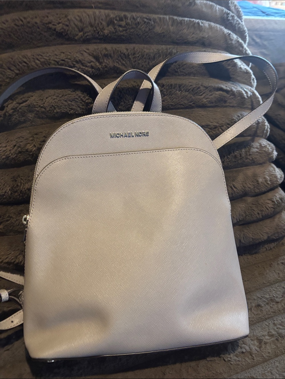 Michael Kors Saffiano Leather Backpack in Light Gray
